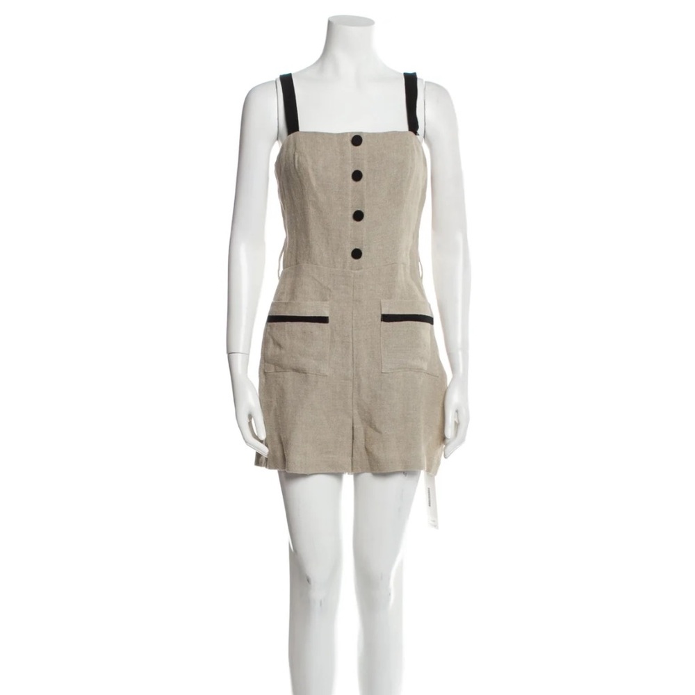 STAUD Beige and Black Buttoned Romper